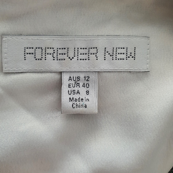 Forever New Size 12 Sleeveless Grey Ivory Jacquard V Neck Pleated Mini Dress - Picture 7 of 14